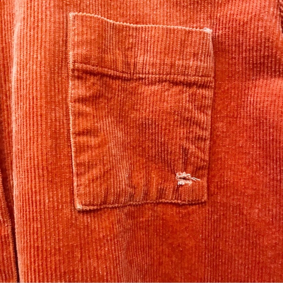 Unisex Orange Cozy Corduroy Button-up Overshirt with Mandarin Collar - Picture 6 of 11